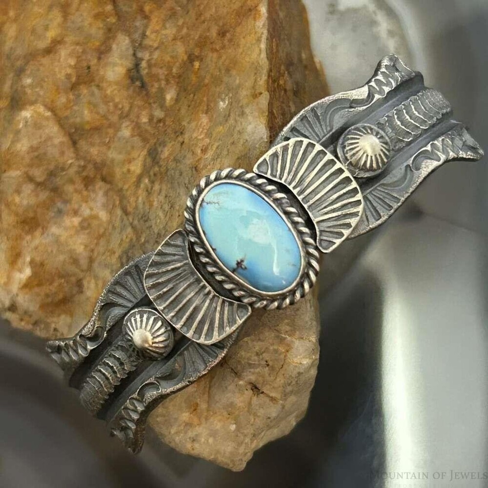 Kevin Billah Native American Sterling Silver Oval Turquoise Bracelet For Women